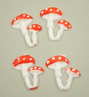 Doppelfliegenpilze weiß/rot 2,5 cm, 4 Stück Doppelfliegenpilze weiß/rot 2,5 cm, 4 Stück
