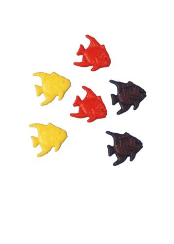 Wachsverzierung Fische gelb blau und rot